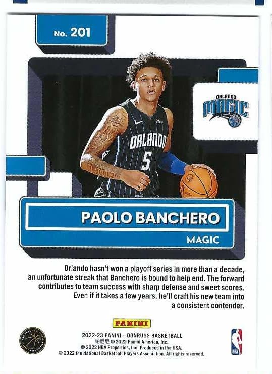 PAOLO BANCHERO 2022-23 Panini Donruss #201 Rated Rookie Card RC Duke Blue Devils Orlando Magic Basketball