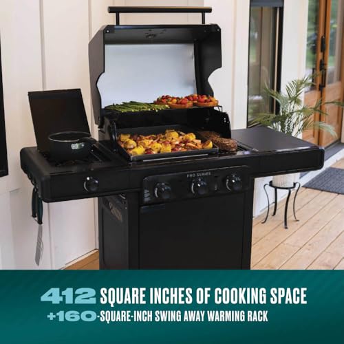 Image of Charbroil Pro Series Amplifire Technology 3-Burner Propane Gas Grill and Griddle Cabinet with Side Burner, Black - 463366724