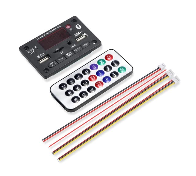 Electronic - 6V 12𝖵 Bluetooth 5.0 MP3 Decoding Board Module Wireless Car USB MP3 Player TF Card Slot USB FM with Microphone Handsfree control (Black)