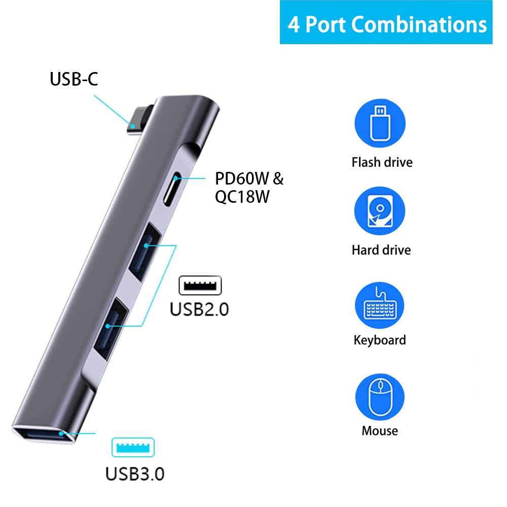 Hub USB C do laptopa, przenośny rozdzielacz USB C, wieloportowy adapter z portem ładowania typu C i portem USB 3.0, do MacBooka Pro/Air, Surface Pro, klawiatury, pendrive'a (Hub USB C z portem