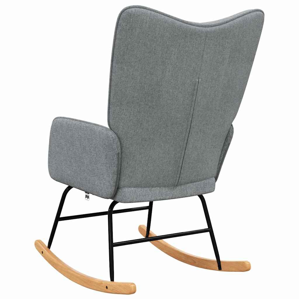 Sillón mecedora de tela gris claro con reposapiés de madera y marco de acero, cómodo sillón para salón, dormitorio, balcón y rincón de lectura interior, ergonómico, balancín estable