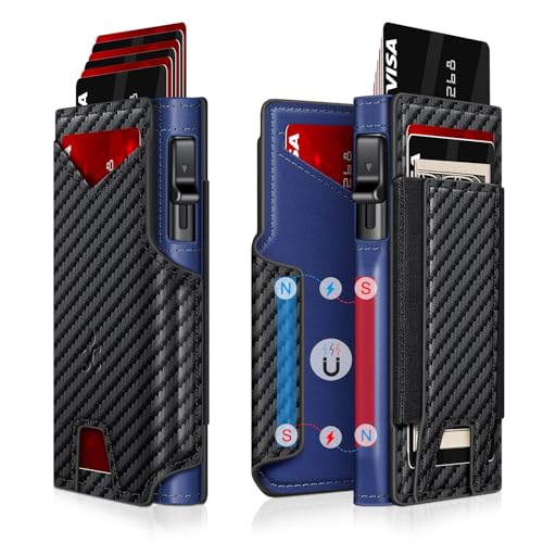 Image of Wallet for Men Wallet with Slim Pop Up Card Holder 9-13 Cards, Bifold Minimalist Smart Wallet RFID Blocking Credit Card Holder with ID Window & Stretchable Cash Slot Compact Metal Aluminum Card Case