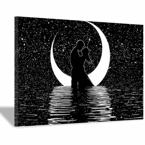 Poster noir et blanc silhouette d'étoile du couple XENIOU 20x30cm encadrée