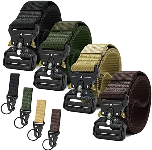 YOORAN Tactical Belts for Men 4 Pack, Compass Military Web Belt, Heavy-Duty Quick-Release Metal Buckle Riggers Belt for Men