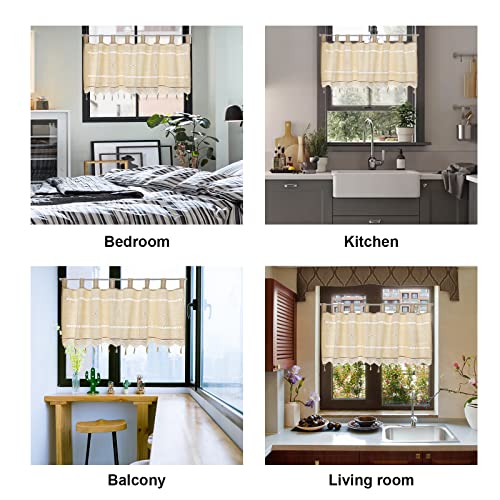 Zhh Crochet Curtain Valance Hollow Boho Window Cafe Curtain Linen Farmhouse Style Cotton Window Valance 38 By 60-Inch, Cream/Light Beige #TOP5