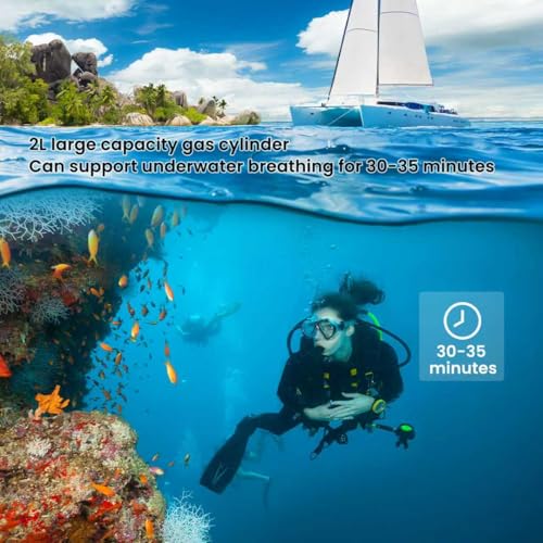 TUDIVING Mini Scuba Tank, 1.9L Portable Lung Tank for Underwater Breathing, Snorkeling Gear for Adults, Diving Equipment, 35-40 Minutes Dive Time, Reusable Scuba Cylinder - Thumbnail 2