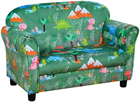 Yoonnie room Kid Sofa Chair,2-Seater Upholstered Kid Couch with Dinosaur Pattern Velvet Fabric for Children Gift(Green)