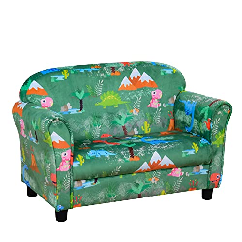 Yoonnie Room Kid Sofa Chair,2-Seater Upholstered Kid Couch With Dinosaur Pattern Velvet Fabric For Children Gift(Green) #TOP3