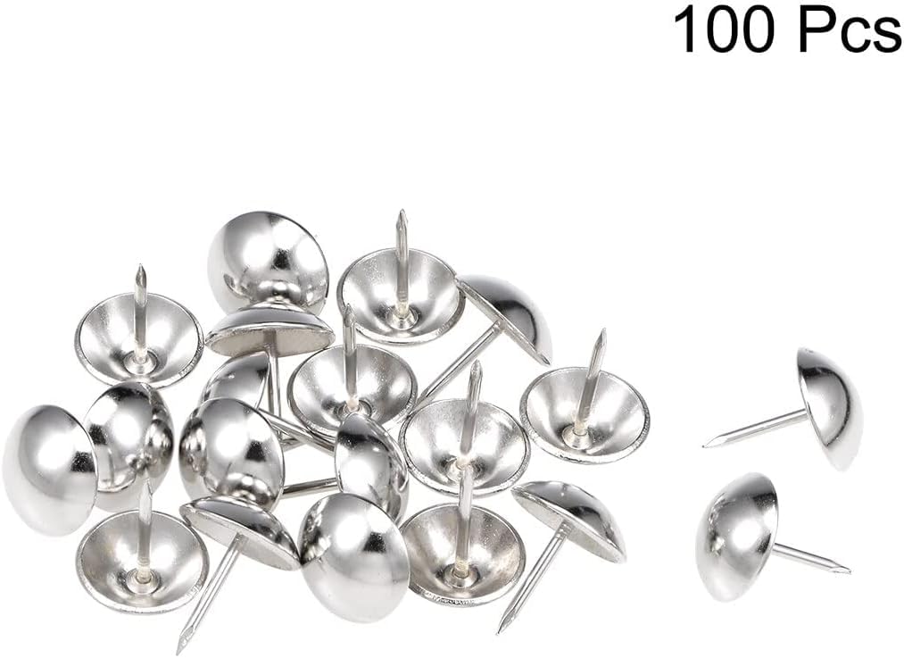 Gwoździe tapicerskie, 100 szt. Gwoździe tapicerskie Tack 16 mm średnica łba Okrągłe szpilki ze stali nierdzewnej Gwoździe, srebrne