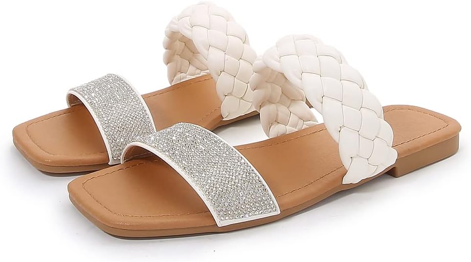 Asverd Women’s Onyx Braided Slide Sandals Square Open Toe Two Strap AS718