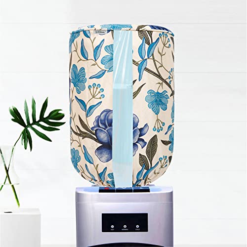 Image of Polyester Water Dispenser Bottle Cover Digital Printed with Elastic Closure & Dustproof Protector for 20 Ltr (Blue Floral, 17x11 Inch)