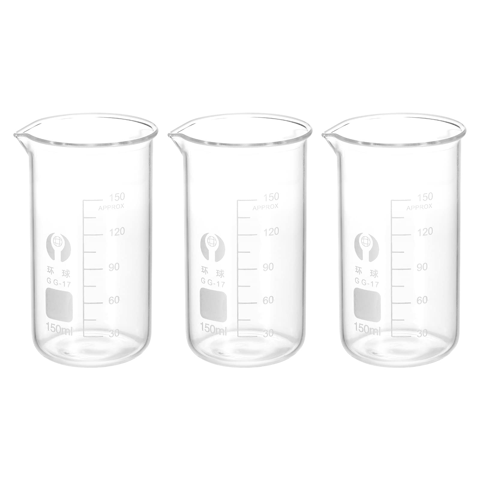 Bécher en verre de laboratoire PATIKIL 150 ml lot de 3 récipients gradués haute précision