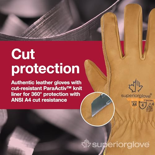 Superior Glove Endura Cut and Water Resistant Leather Work Gloves for Men & Women – 378GOBKL Medium (Pack of 1 Pair) - Thumbnail 2