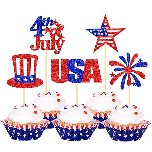 25Pcs Independence Day Cupcake Toppers image