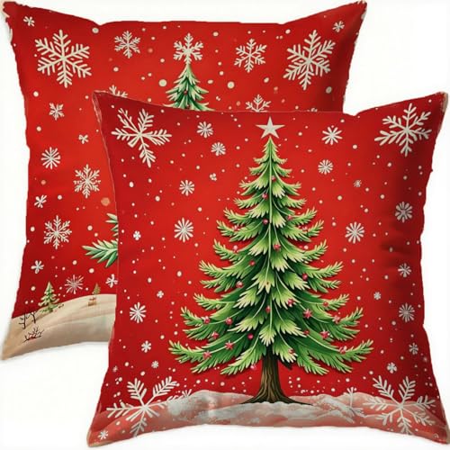 Housse coussin 65x65cm vert Noël en velours imperméable lot de 2