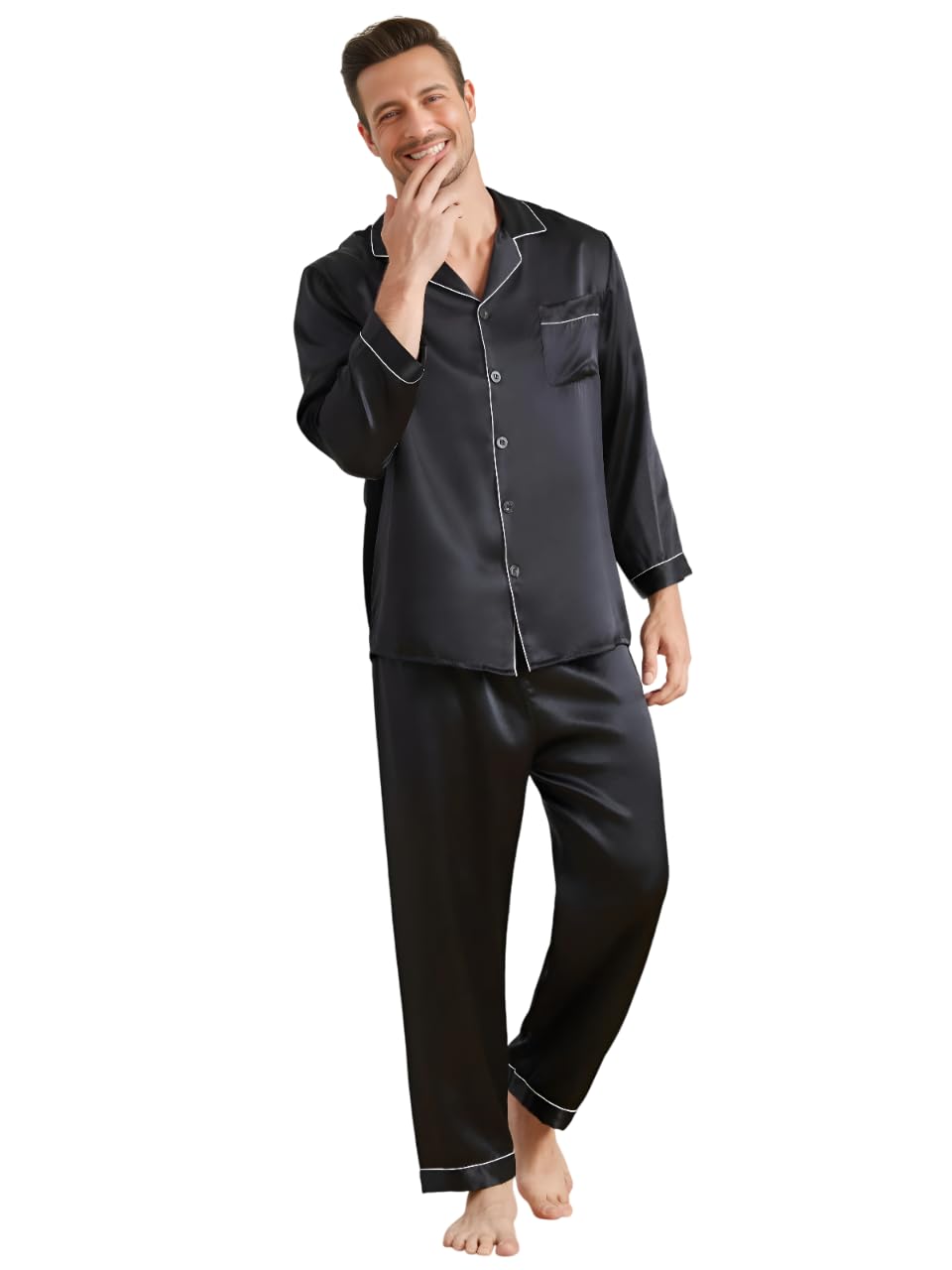 Krishna Apparels Satin Pajamas Set, Long Sleeve Satin Pajamas for Men Sleepwear Button Down Pjs Set Night Suit Night Dress for Men Krishna Apparels Satin Pajamas Set, Long Sleeve Satin Pajamas for Men Sleepwear Button Down Pjs Set Night Suit Night Dress for Men