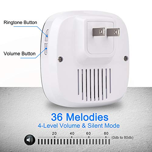 Autens Wireless Doorbell, Waterproof Door Bell Chime Kit Battery Operated 36 Melodies 4 Level Volume 1000 Ft Long Range Led Indicator For Home Classroom Office (2 Receiver,1 Transmiter) #TOP1