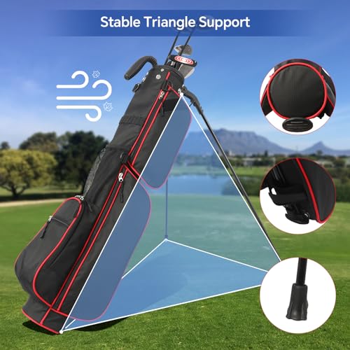 Bolsa para suporte de golfe, bolsa de golfe leve de domingo com capa de chuva e alça de ombro dupla