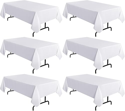 Miniatura 23 de sancua - Manteles blancos rectangulares, paquete de 8 manteles para mesas de 6 pies - Fundas de mesa lavables de poliéster para bodas, fiestas de