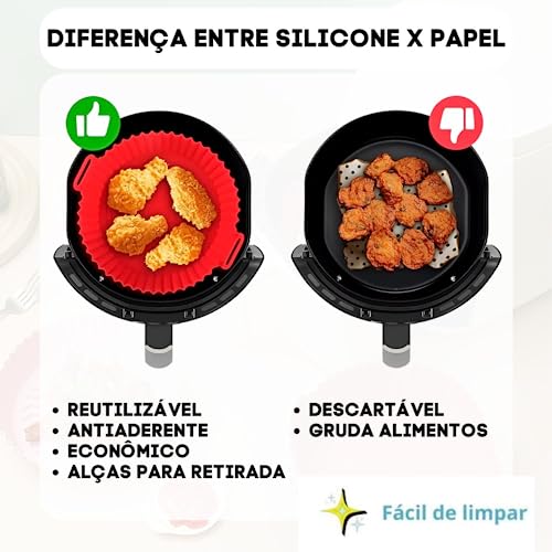 Kit Com 6 Formas Cesta Redonda de Silicone Para Air Fryer Fritadeira Universal Para Todos Os Modelos