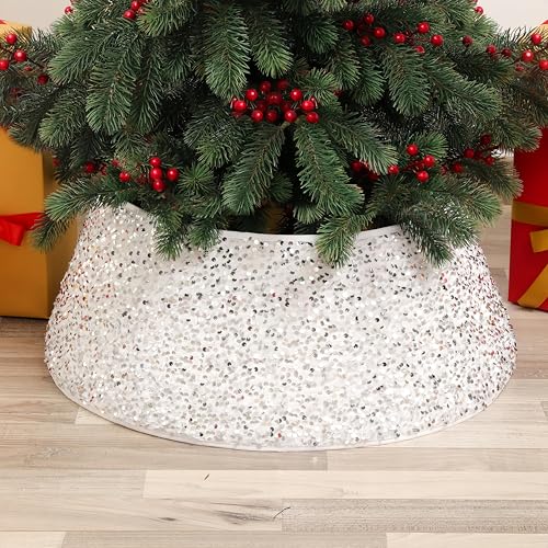 Proumhang Collare dell'albero di Natale Gonna dell'albero di Natale Copertura Della Base dell'albero con Glitter Anello dell'albero di Natale Decorazione per Feste in Casa Argento S(40 * 60 * 20cm)