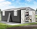 AMERLIFE 10x16x7 FT Outdoor Storage Shed with 2 Transparent Panels, Metal Garden Shed with Hinged Double Doors, 4 Windows & 4 Vents, Reinforced Steel Frame for Backyard, Garden, Dark Gray