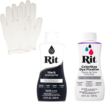 Rit Liquid Dye with ColorStay Fixative Bundle All in One Kit with Gloves to Reduce Color Bleed Black