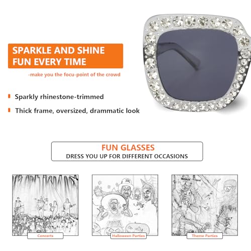 Xpectrum Extra Large Square Sparkly Crystal Sunglasses Bling Rhinestone Concert Glasses4