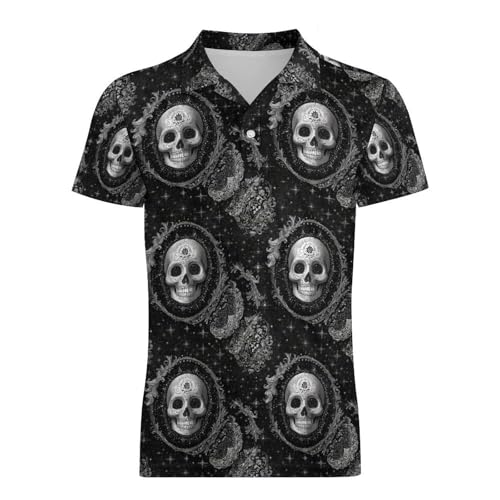 Boys' Classic Polo Shirts Short Sleeve Moisture-Wicking Golf & Tennis Shirts for Youth Teens Flower Skull Head4