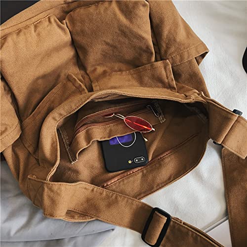Image of Women Shoulder Bags Canvas Tote Bag Handbag Large Hobo with Pockets Work Bags for Women and Men