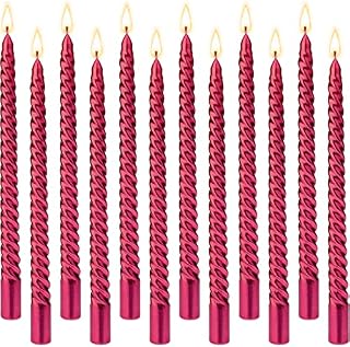 BEYAOBN Tall Taper Spiral Candles 12 Pack Conical Candles 9.5 Inch for Home Unscented Dripless Tall Candles Twisted Dinner Candles Dripless for Dinner, Party or Wedding Candles Decor, Red