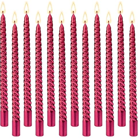 BEYAOBN Tall Taper Spiral Candles 12 Pack Conical Candles 9.5 Inch for Home Unscented Dripless Tall Candles Twisted Dinner Candles Dripless for Dinner, Party or Wedding Candles Decor, Red Cover