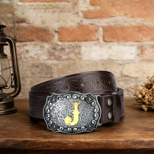 Image of Mens Western Cowboy Cowgirl Faux Leather Belt Longhorn Bull Pattern Letter Big Buckle Embossed Floral Belts