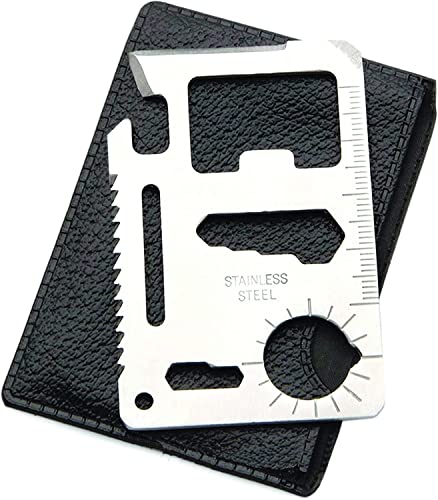 PARENCE.- Carte de Survie Multifonction avec 11 Fonctionnalités - Carte de Survie 11 en 1 en Acier...