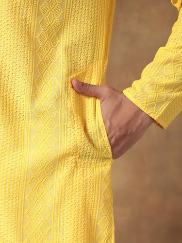 Image of Men's Solid Regular Fit Ethnic Wear White Kurta Pajama Set with Front Pocket