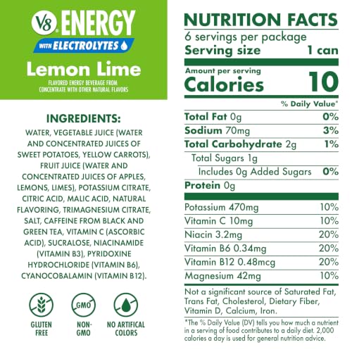 Image of V8 Energy with Electrolytes Lemon Lime Energy Drink, 8 fl oz Can (6 Count) (24 Pack)