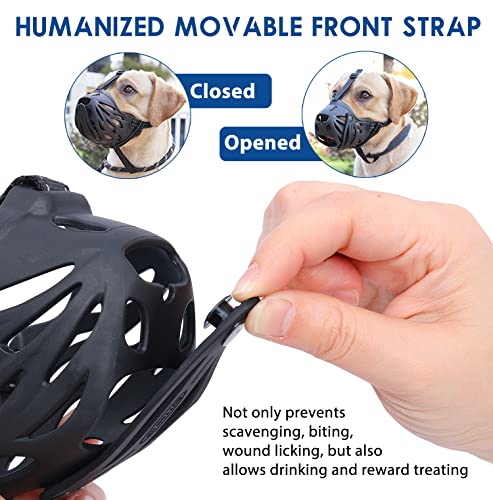 Dog Muzzle With Movable Front Strap For Biting Chewing Scavenging And Wound Licking, Humane And Soft Basket Muzzle For Small Medium Large Dogs, Allows Panting And Drinking #TOP1