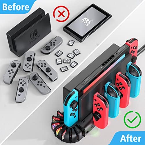 Switch Controller Charger Dock Station Compatible with Nintendo Switch Accessories & OLED Model Joycons, KDD Joycon Charging Dock Station with Upgraded 8 Game Storages, Game Accessories - 3