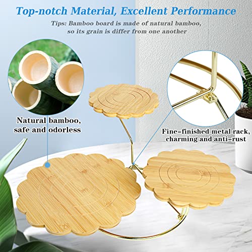 Cake Stands 3 Tiers Bamboo Dessert Tray Flower Shaped Cake Tray, Tiered Cupcake Holder With Metal Brackets, Pastry Candy Display For Tea Party Birthday Parties Weddings Anniversaries #TOP3