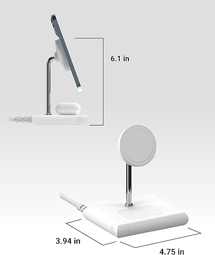 Miniatura 2 de Scosche BL2MSiQWT-AP BaseLynx 2.0 Estación de carga modular 2 en 1 con MagSafe, soporte de teléfono de carga inalámbrica rápida de 15 W compatible