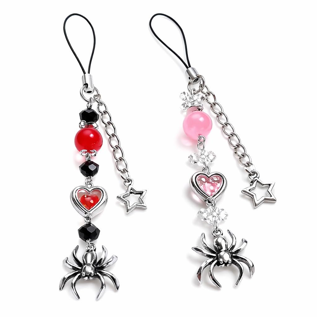 Pack of 2 Heart Star Spider Charm Phone Strap Beaded Mobile Hangi | Adds a stylish decorative touch to phones, tablets, cameras, keychains, bags-image-46
