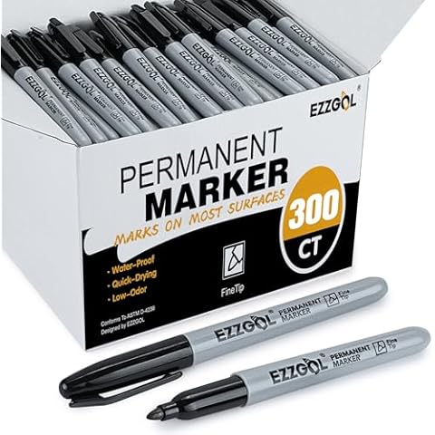 Ezzgol Permanent Markers Bulk, 300 Pack Fine Tip Black Permanent Markers, Waterproof Markers, Premium Smear Proof Pens, Quick Drying, Office Supplies for School, Office, Home Cover