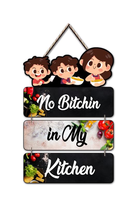 ANGEL INFINITE No Bitchin In My Kitchen Mdf Wooden Decorative Wall Hanging Best For Home | Restaurant| Modern Art | Wooden Art, 30.48 Centimeters