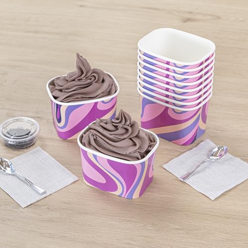 Image of Restaurantware Paper Cups 50 Count 12 Ounce Square Disposable Ice Cream Containers, Leak-Resistant Paper Dessert To Go Cups, Hot And Cold Food, Durable Midnight Groove Ombre Design