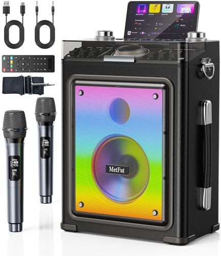 Metfut Karaoke Machine for Adults with 2 Wireless Microphones & Guitar Input, Professional Bluetooth...