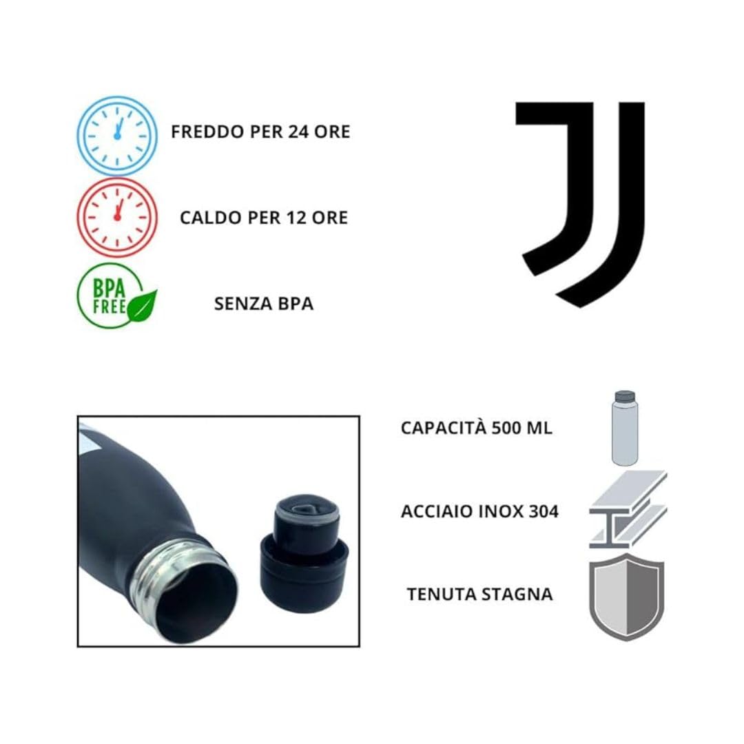 JUVENTUS Set Regalo con Borraccia 500ml, Sacca Sport con Coulisse, Pallone da Calcio, Nero e Bianco