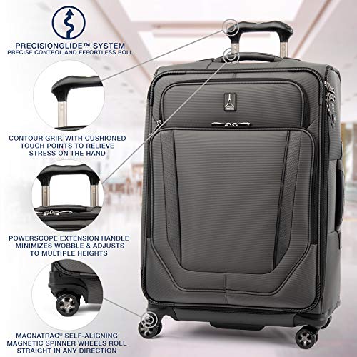 Travelpro Crew Versapack-Softside Expandable Spinner Wheel Luggage, Titanium Grey, Checked-Medium 25-Inch