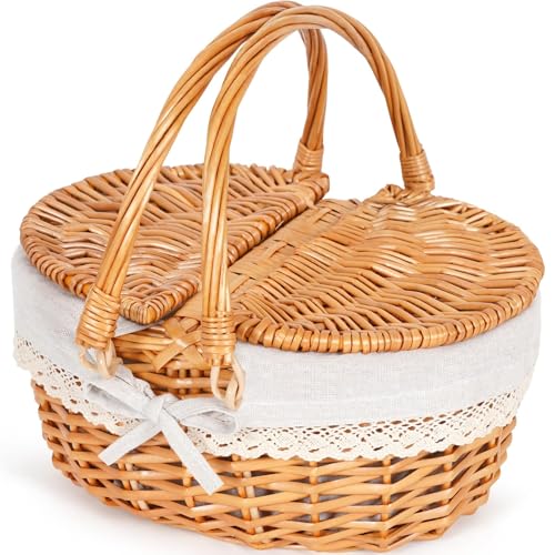 Happypicnic 12" Picnic Basket - Small Wicker Basket with Foldable