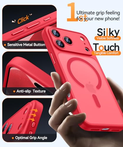 Image of CANSHN Magnetic Compatible with iPhone 17 Pro Case, Upgraded [Full Camera Protection] [Compatible with Magsafe] [Translucent Matte] Shockproof Protective Phone Cover 6.3 Inch - Red