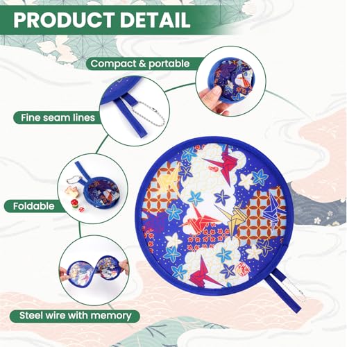 8 Stück runder Faltfächer, Sommerhandfächer, zusammenklappbar, Ventilator, runder Fächer im japanischen Stil, tragbare runde Handfächer für Hochzeitsfeiern und Wanddekorationsgeschenke